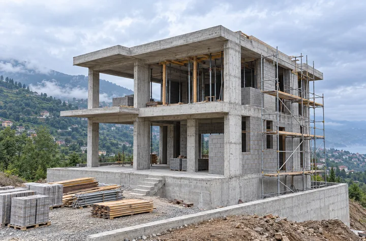 Trabzon’da iki katlı betonarme müstakil ev inşaatı
